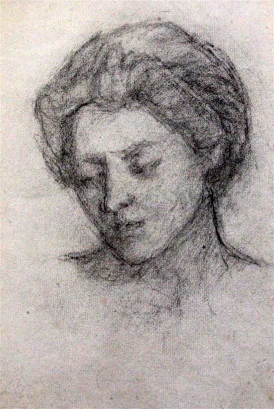 Pre Raphaelite Head of classical woman, 10 x 7in.